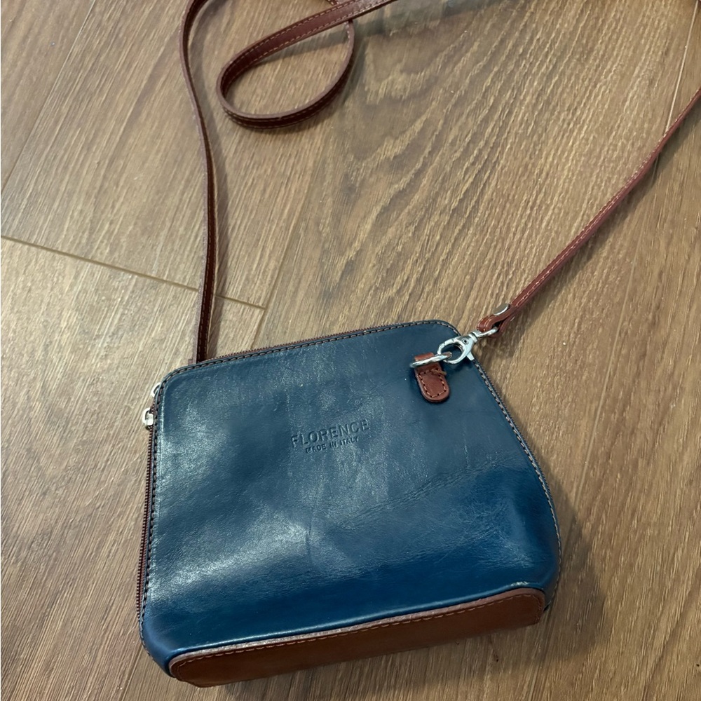 Florence Leather Crossbody Bag - Blue and Brown